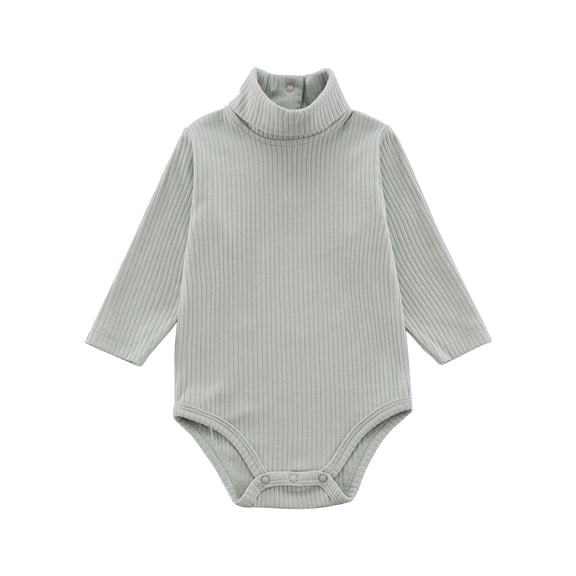 ZCFZJW Winter Newborn Baby Boy Girl Clothes Cute Ribbed Turtlneck Jumpsuit Rompers Unisex Infant Solid Cotton Button Long Sleeve Sweater Tops(Green,12-18 Months)