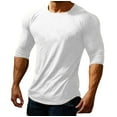 thumbnail image 1 of ZCFZJW Workout Shirts for Men Casual Fall Long Sleeve Basic Solid Color Crewneck Pullover Sweatshirts Strechy Breathable Muscle Fit Athletic Tees Tops White L, 1 of 5