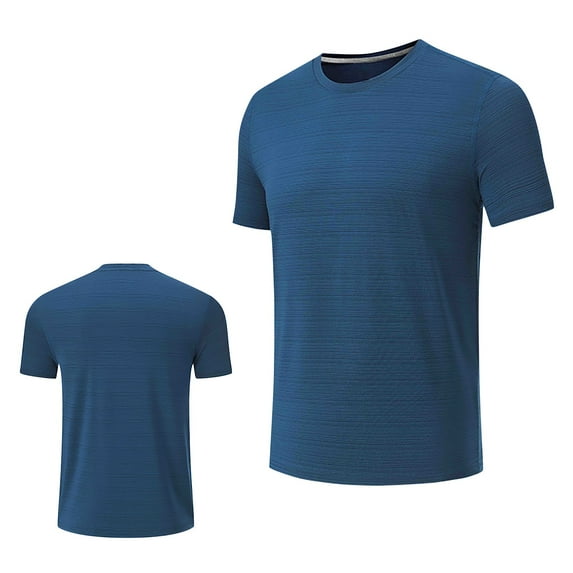 ZCFZJW Workout Shirts for Men Quick Dry Moisture Wicking Mens Gym Shirts Athletic T-Shirts Casual Solid Color Crew Neck Basic Tees Shirt Tops Navy XXXL
