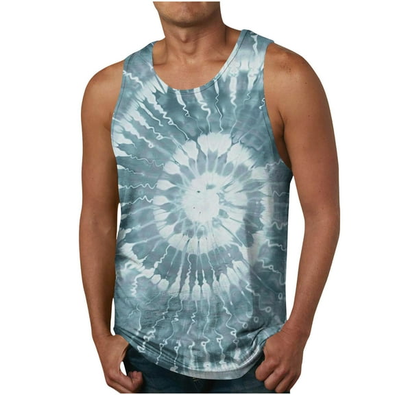 ZCFZJW Workout Tank Tops for Men Big and Tall Regular Fit Casual Tie Dye Graphic Sleeveless Crew Neck Basic Tees Tops Loose Comfy Camisole Shirts Multicolor#07 L