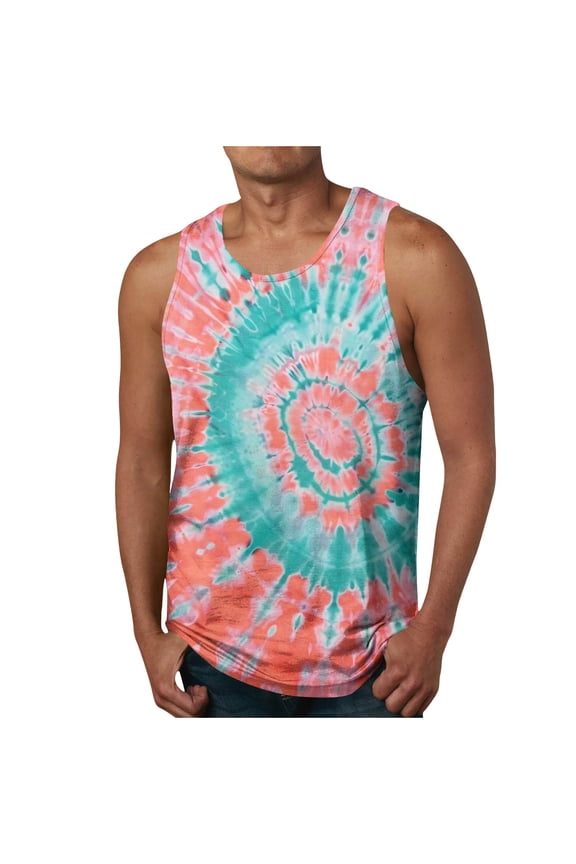 Workout Tank Tops for Men Big and Tall Regular Fit Casual Tie Dye Graphic Sleeveless Crew Neck Basic Tees Tops Loose Comfy Camisole Shirts Multicolor#10 XL