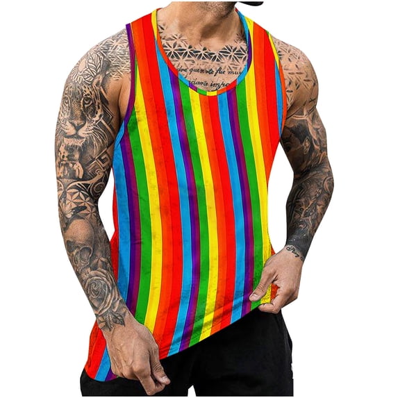 ZCFZJW Workout Tank Tops for Men Casual Tie Dye Colorful Striped Print Summer Sleeveless Vest Trendy Athletic Quick Dry Beach Hawaiian T-Shirts Multicolor#19 L