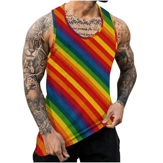 ZCFZJW Workout Tank Tops for Men Casual Tie Dye Colorful Striped Print Summer Sleeveless Vest Trendy Athletic Quick Dry Beach Hawaiian T-Shirts Multicolor#13 XL