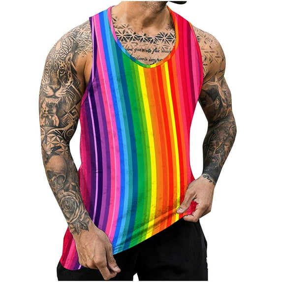 ZCFZJW Workout Tank Tops for Men Casual Tie Dye Colorful Striped Print Summer Sleeveless Vest Trendy Athletic Quick Dry Beach Hawaiian T-Shirts Multicolor#11 XXXXL