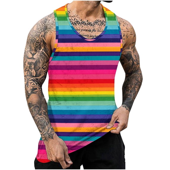 ZCFZJW Workout Tank Tops for Men Casual Tie Dye Colorful Striped Print Summer Sleeveless Vest Trendy Athletic Quick Dry Beach Hawaiian T-Shirts Multicolor#05 XXXL