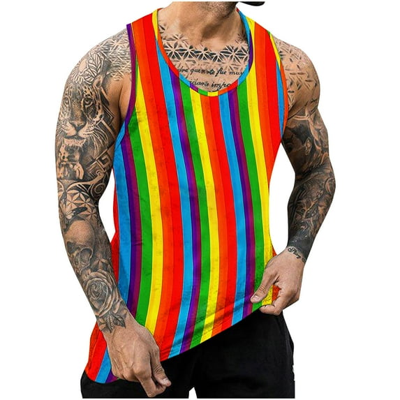 ZCFZJW Workout Tank Tops for Men Casual Tie Dye Colorful Striped Print Summer Sleeveless Vest Trendy Athletic Quick Dry Beach Hawaiian T-Shirts Multicolor#19 M