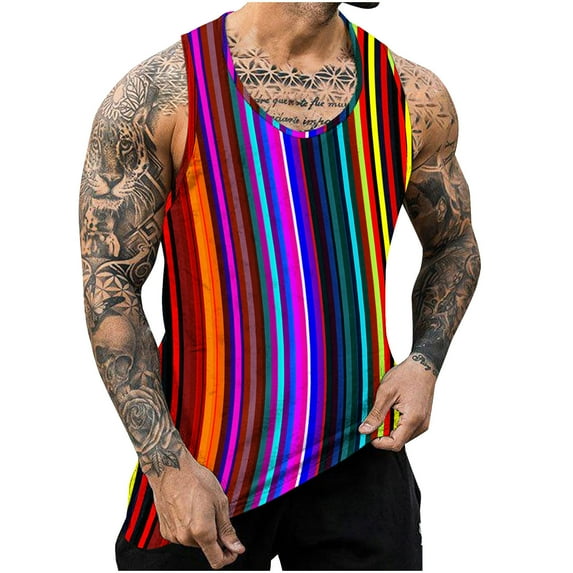 ZCFZJW Workout Tank Tops for Men Casual Tie Dye Colorful Striped Print Summer Sleeveless Vest Trendy Athletic Quick Dry Beach Hawaiian T-Shirts Multicolor#15 M