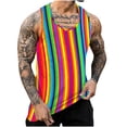 thumbnail image 1 of ZCFZJW Workout Tank Tops for Men Casual Tie Dye Colorful Striped Print Summer Sleeveless Vest Trendy Athletic Quick Dry Beach Hawaiian T-Shirts Multicolor#14 L, 1 of 5