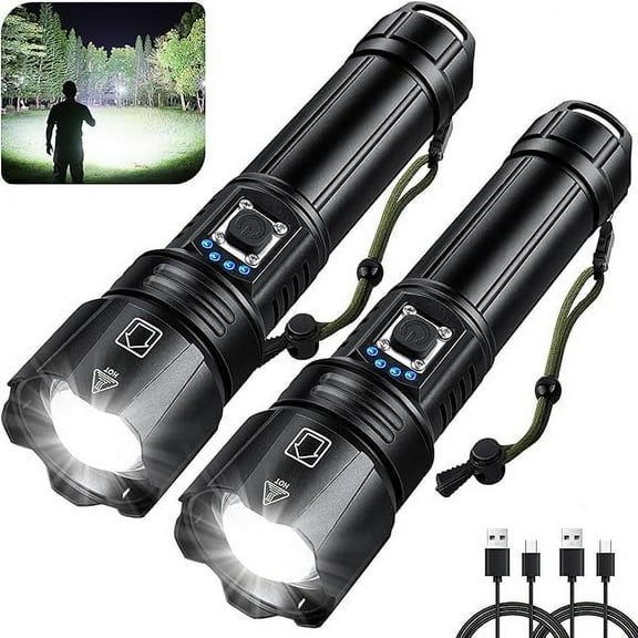 ZCFlashlights High Lumens Rechargeable, 990000 Lumen Super Bright Flashlight 2 Pack, High Powered LED Flash Light with 5 Modes, IPX6 Waterproof Handheld Flashlights for Home Camping Gift