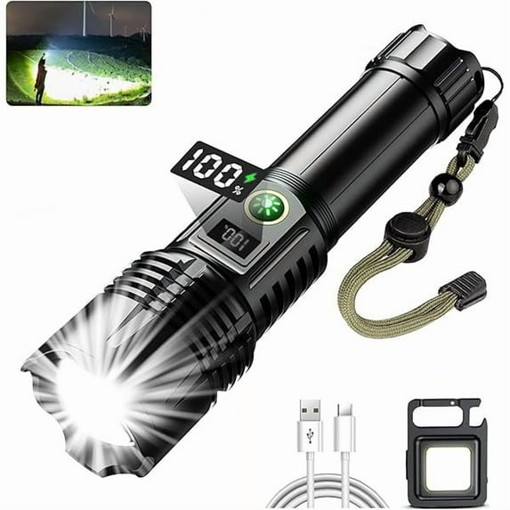 ZCFlashlights LED High Lumens Rechargeable, 1200000 Lumens Powerful Flashlight, Super Bright Tactical Flash Light, High Power Handheld USB-C Flashlights, 5 Modes Waterproof & Zoomable for Camping