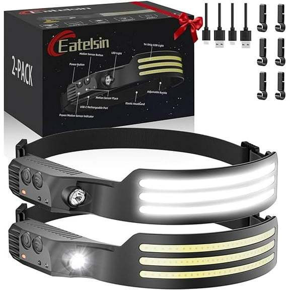 ZCHeadlamp Rechargeable 2PCS, Motion Sensor 230 COB Head Lamp, Headlights for Forehead, Hard hat Light for Adults, LED Headband Flashlight for Work, Hiking, Running, Camping Essentials Gear