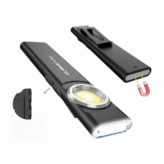 ZCKlarus E5 Plus - Ultra-Slim Dual Switch 3-Light Sources EDC Flashlight, 650 Lumens, USB-C Rechargeable, IPX4, Magnetic Base & Clip (Black)