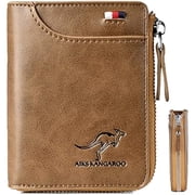 ZCMen Wallet Zipper Purse RFID PROTECTED - Aiks Kangaroo Wallets, RFID Blocking Leather Wallet Credit Card ID Holder Zipper Purse Waterproof Retro Brown