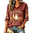 thumbnail image 1 of ZCNKMX Halloween Shirt for Women 3/4 Sleeve T-Shirt Novelty V-Neck Ghost Pumpkin "Ghost Moon Pumpkin" Graphic Tee Trendy Top for Halloween Party Red XXL, 1 of 1