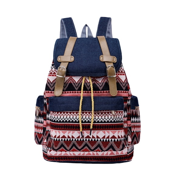 ZCNKMX Vintage Canvas Backpack, Laptop Rucksack for Students Travel Daypack with Multi-Pocket Water Resistant School Bag Retro Style, Multicolor_C a0353