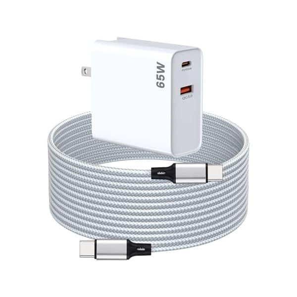 ZCPD 65W USB C Super Fast Charger Compatible with Oculus Quest 3s, Quest 3 - Dual Port USB + Type C Adapter with 6.6ft C to C Charging Cable for Meta Quest 2 and Pico 4 Ultra VR Headsets