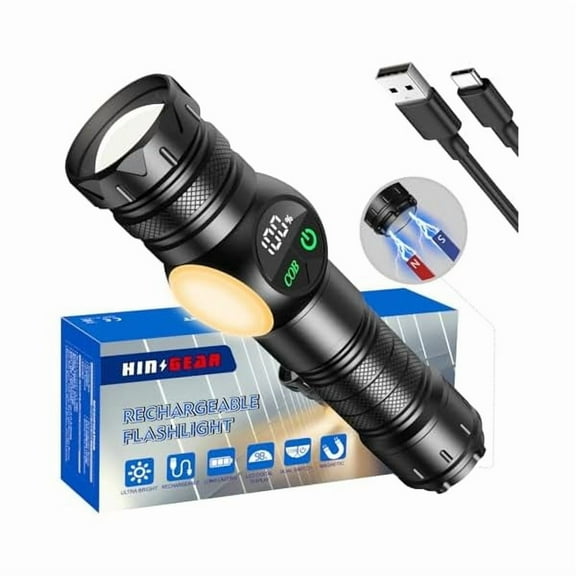 ZCRechargeable Flashlights High Lumen, 500,000 Lumens Super Bright Magnetic Flash Light with 9 Modes, LCD Digital Display, Powerful Led Torch Linterna, Tactical Flashlight for Camping, Home
