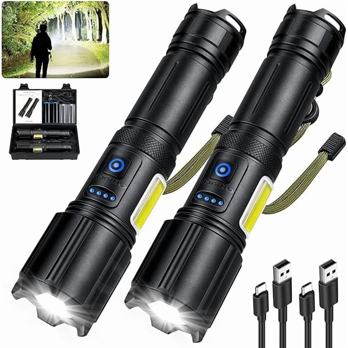 ZCRechargeable Flashlights High Lumens 2 Pack, 900,000 Lumen Super Bright Flashlight Led Flash Light, 7 Modes with COB Work Light, IPX6 Waterproof for Outdoor Camping Hiking