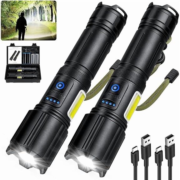 ZCRechargeable Flashlights High Lumens 2 Pack, 900,000 Lumen Super Bright Flashlight Led Flash Light, 7 Modes with COB Work Light, IPX6 Waterproof for Outdoor Camping Hiking