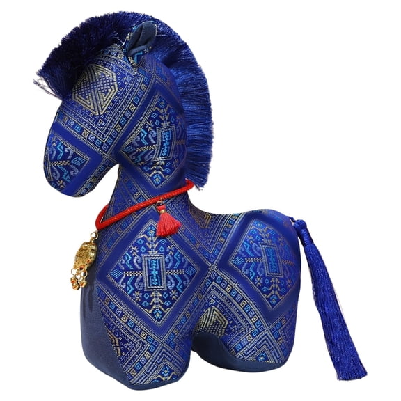 ZCSKFIN 12cm Fabric Horse Plush Toy with Traditional Patterns, Handmade Soft Stuffed Animal Doll, Cultural Craft Decorative Figurine for Home and Living Room Accents