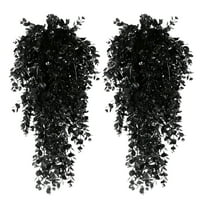 ZCSKFIN 2 Pcs Black Artificial Hanging Plants 29in Fake Wall Plant Faux Eucalyptus Leaves Ivy, Hanging Vines Plant for Indoor Outdoor Wedding Halloween Party Fall Wall Room Door Decor