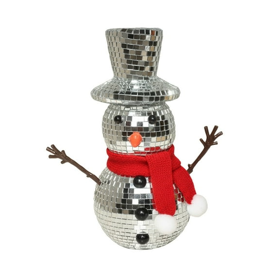 ZCSKFIN Christmas Snowman Figurine with Reflective Decor and Knitted Scarf, Winter Holiday Decoration for Fireplace and Festive Gatherings, Enchanting Effects for Home and Pub Displays
