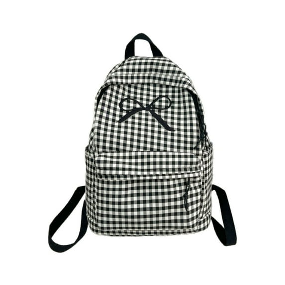 ZCSKFIN Cute Bow Backpack Aesthetic Canvas Backpack College Laptop Bag for Women Fashion Travel Daypack, Cute Trendy Plaid Preppy Backpack, Kawaii Bow Checkered Daypack