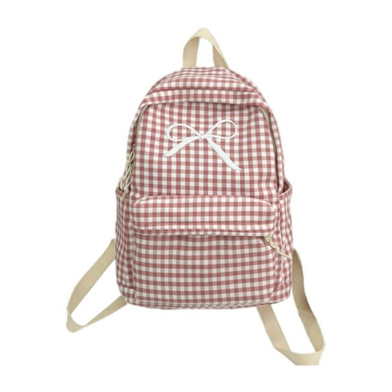 ZCSKFIN Cute Bow Backpack Aesthetic Canvas Backpack College Laptop Bag for Women Fashion Travel Daypack, Cute Trendy Plaid Preppy Backpack, Kawaii Bow Checkered Daypack