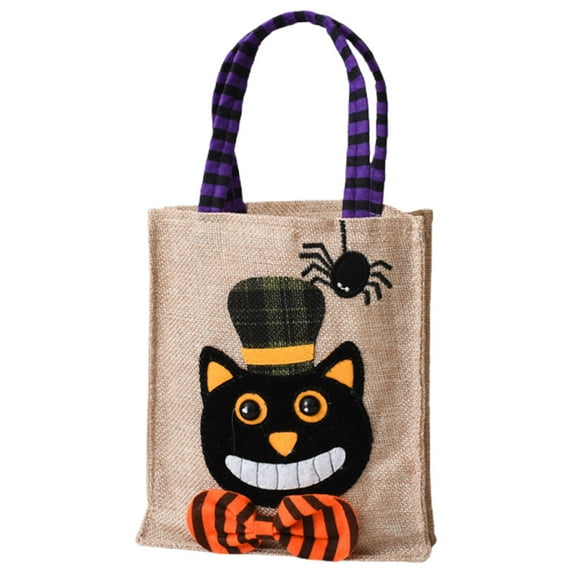 ZCSKFIN Halloween Reusable Burlap Treat Bags Pumpkin Witch Skeleton Designs Festive Trick-or-Treat Candy Collection Eco-Friendly Party Favor Accessory Decorations