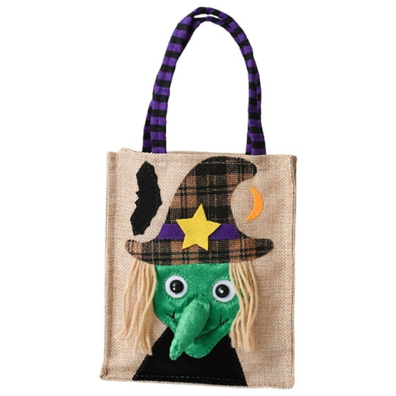 ZCSKFIN Halloween Reusable Burlap Treat Bags Pumpkin Witch Skeleton Designs Festive Trick-or-Treat Candy Collection Eco-Friendly Party Favor Accessory Decorations