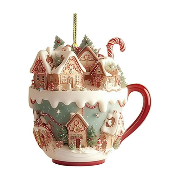 ZCSKFIN Hot Cocoa Mug 2D Acrylic Christmas Ornaments, Coffee Cup-Themed Tree Decorations, Charming and Funny Accents for Holiday Tree Displays and Festive Home Cheer
