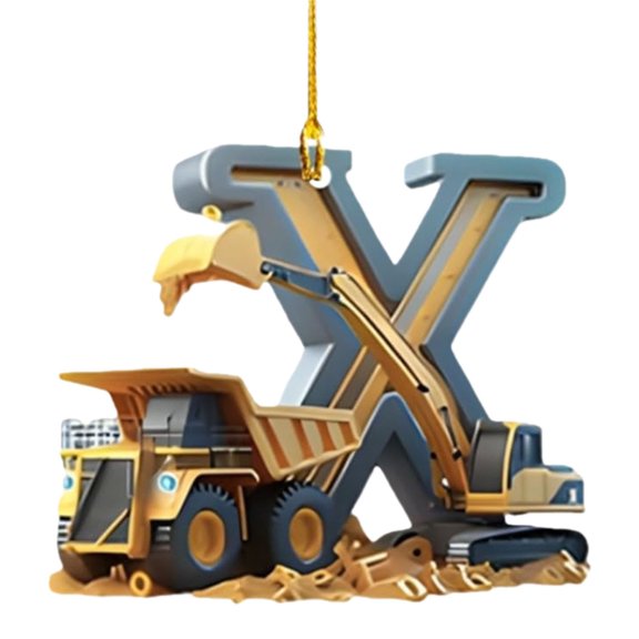 ZCSKFIN Personalized Construction Vehicle Letter Decorations, 2D Flat Acrylic Excavator Designs for Christmas and Themed Parties, Fun Construction-Themed Ornaments for Various Celebrations