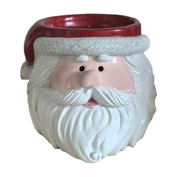 ​​ZCSKFIN Santa Head Planter with Snowman Resin Design, Cute Tabletop Flowerpot for Christmas Home Decor, Red and Black Hat Decoration as a Festive Container for Small Potted Plants​​