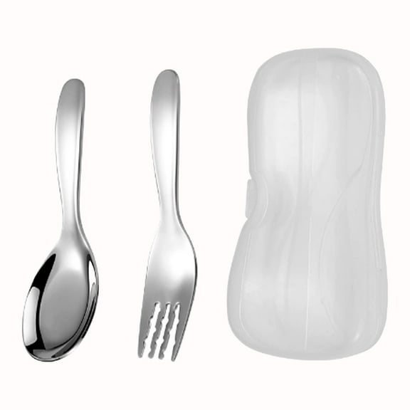​​ZCSKFIN Stainless Steel Flat Bottom Spoon and Fork Set Thickened Short Handles Portable Cutlery Set Includes a Protective Case for Travel Picnics and On-the-Go Meals​
