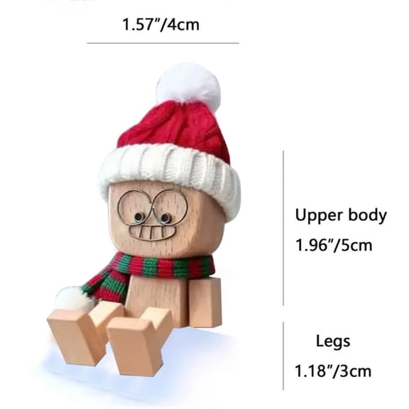 ZCSKFIN Wooden Leg Shaker Doll with Christmas Hat and Scarf Desktop Ornament, Handmade Woodwork Ornament for Warm Winter Holiday Desktop Ornament