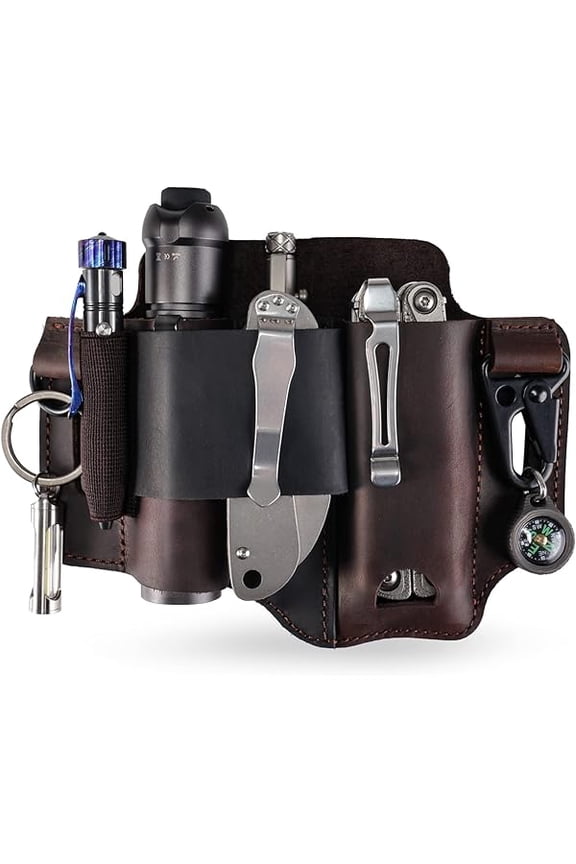 ST1 Leather Multitool Sheath - EDC Belt Organizer for Leatherman Tools, Flashlight, Pen, and Keychain Clip, Durable and Stylish, Great for Work and Daily Use, Ideal Gift for Men