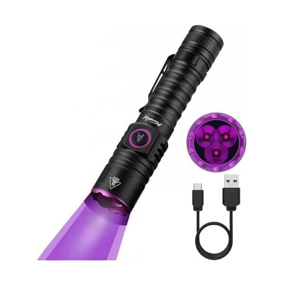 ZCSV103 365nm UV Flashlight 10W Type C USB Rechargeable Black Light Money Detector for Resin Curing, Pet Urine Detection, Scorpion, Fishing, Minerals, Leaks, Cure Glue with Battery