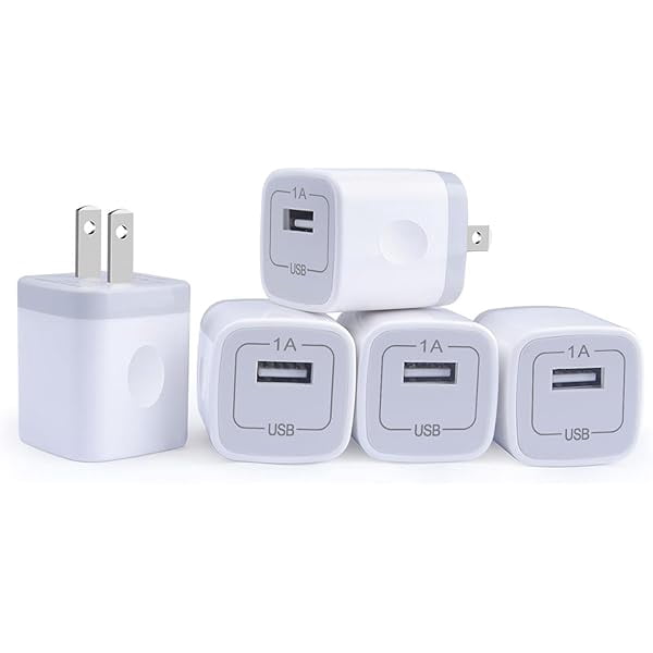 ZCSingle Port USB Wall Charger, 1A/5V Power Adapter 5 Pack Charging Block Cube Plug Box Compatible Phone X/8/7/Xs/XR/6s/5/SE, Samsung S9/S8/S7/S6 Edge, Note 8, LG G5 V30, Moto, Pixel, Nexus, HTC