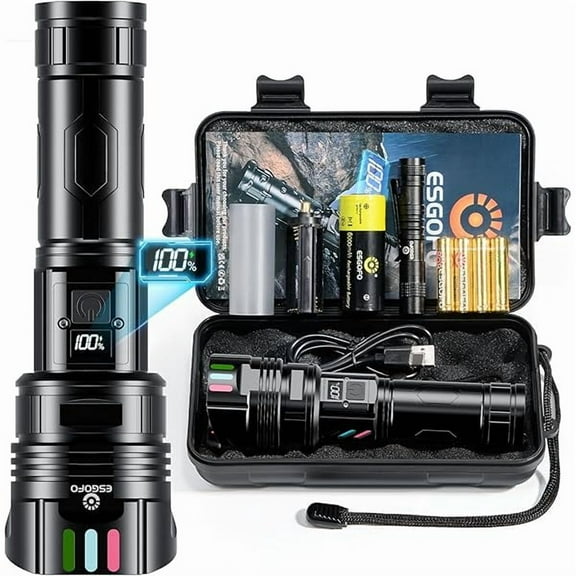 ZCSuper Bright Flashlight 1000000 High Lumens Rechargeable,Powerful Long Distance 3280ft Strong LED Flash Lights,Long Lasting 10H LCD Digital USB Discharging Function,Focus & Brightness Adjustable