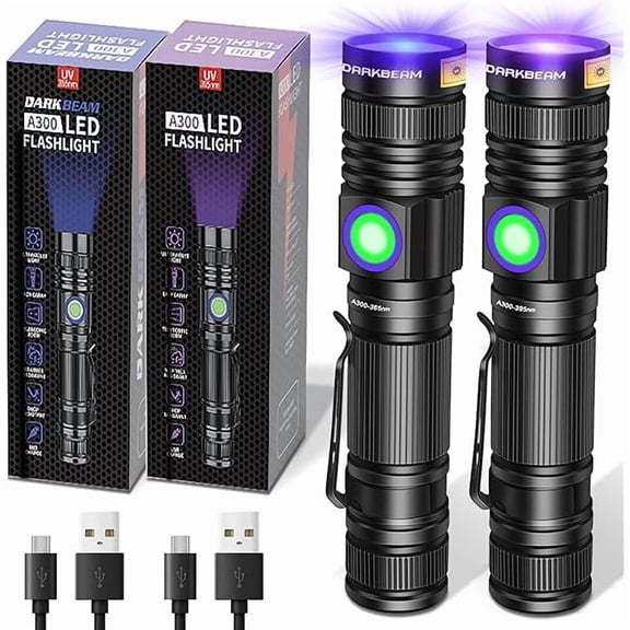 ZCUV Flashlight 365nm & 395nm Blacklight Rechargeable USB, Woods Lamp Ultraviolet Black Light LED Portable - Detector for Pet Cat Urine, Stains, Resin Curing, Uranium Glass, 2 Pack