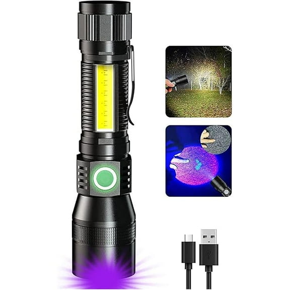 ZCUV Flashlight Black Light, 3-in-1 Magnetic Flashlight Rechargeable, High Lumen Tactical LED Flashlight, 7 Modes Waterproof UV Light for Camping Emergencies Pet Urine Detection