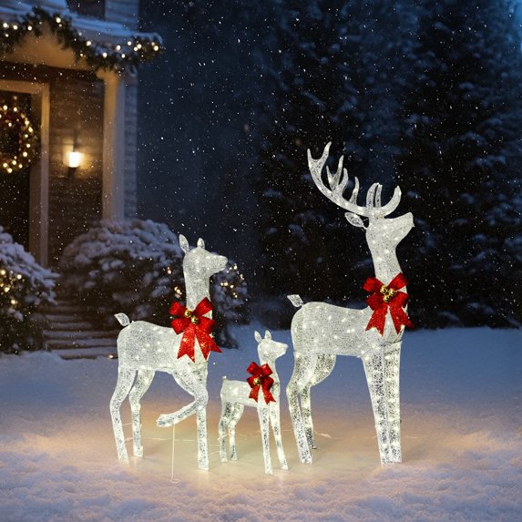 CZBZ Outdoor Christmas Yard Decorations, 5FT 3-Piece Lighted Christmas Reindeer Family Set Outdoor Decorations, Weather Proof Sparkling Deer of 3 Christmas Ornament Home Decor Pre-lit 290 LEDLights
