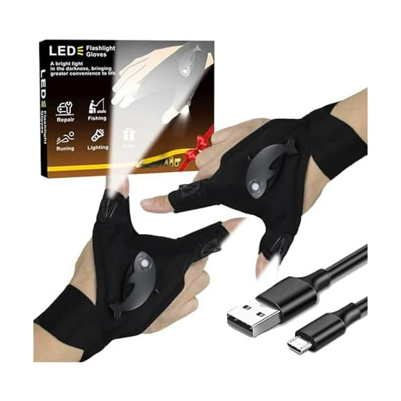 ZCWaterproof Rechargeable LED Flashlight Gloves, Adjustable Strap, One Size Fit All, Black