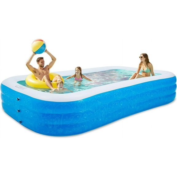 ZCXP 120x72 Inch Blue Family Inflatable Pool Durable 637 Gallon Rectangular Blow Up Pool For Kids