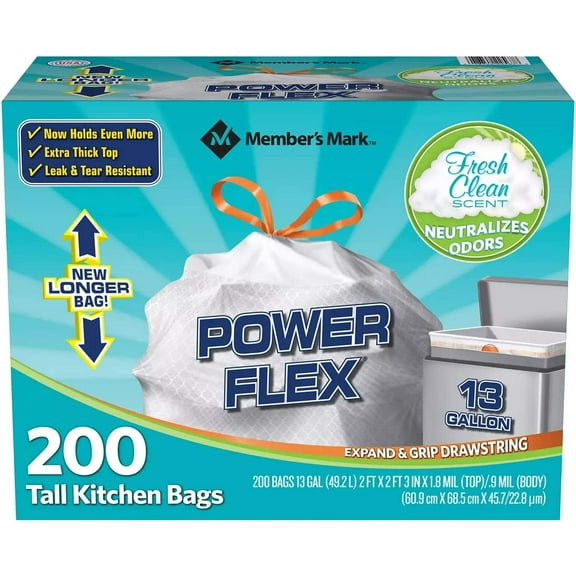ZCXP 13 Gallon Tall Kitchen Drawstring Trash Bags, Fresh Clean Scent, Leak Protection, Biodegradable White Plastic Bags for Food Waste, 1 Pack