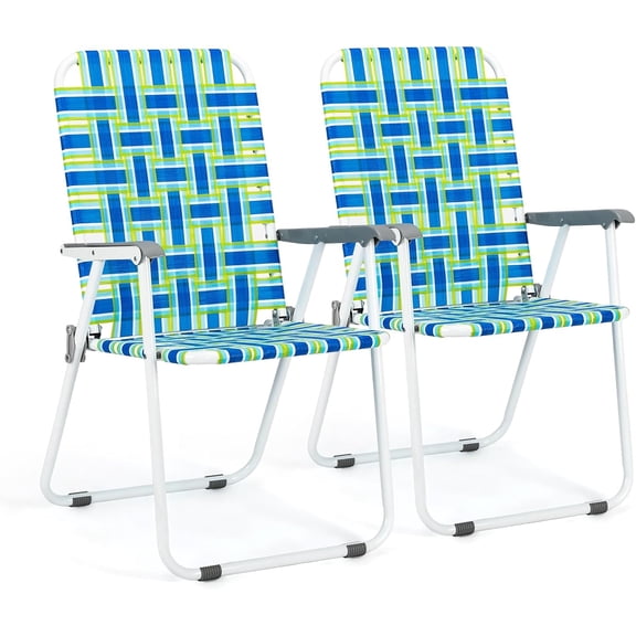 ZCXP 2-Pack Blue Folding Web Chair, Portable Metal Outdoor Chair for Beach Camping Yard Garden
