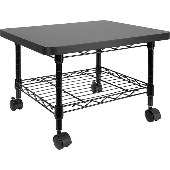 ZCXP 2-Tier Under Desk Printer Stand with Wheels, Mobile Printer & Fax Cart with Storage Shelf for Home Office (Black)