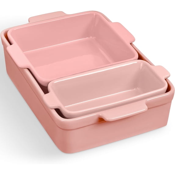 ZCXP 3-Piece Pink Champagne Ceramic Bakeware Set, Nesting Stoneware Baking Dishes, Oven-Safe Up to 450°F, Dishwasher Safe, PFOA & BPA Free