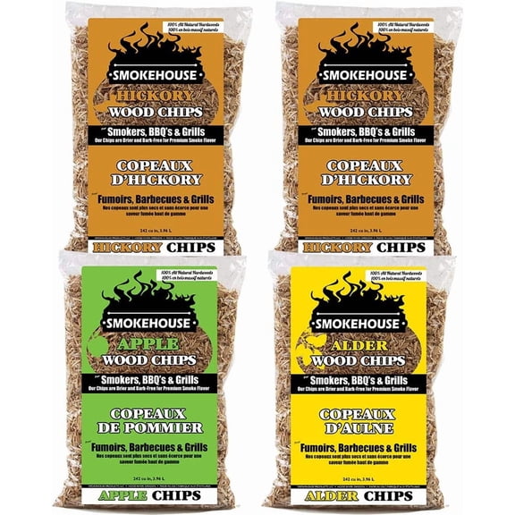 ZCXP 4 Pack Assorted BBQ Wood Smoking Chips, Alder Apple Hickory Natural Wood Chips for Grilling Camping Smoking Meat & Seafood