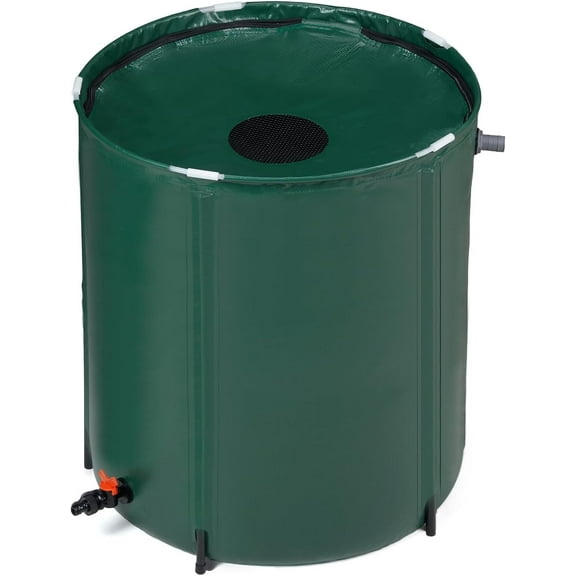 ZCXP 50 Gallon Collapsible Rain Barrel, PVC Portable Rainwater Collection Tank with Filter, Spigot & Overflow Kit for Garden Water Storage